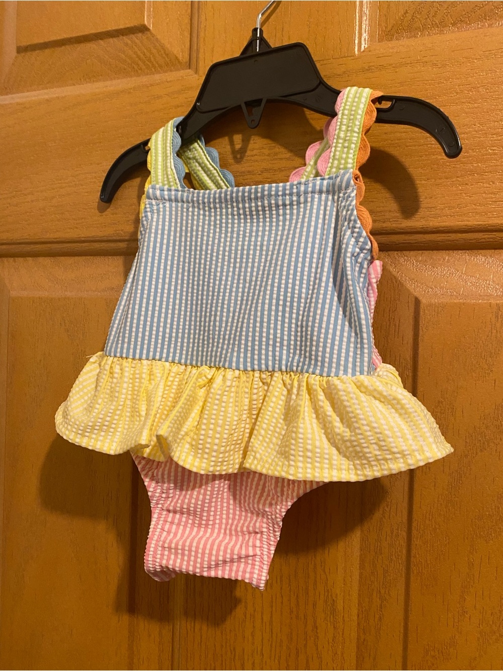 Pastel Seersucker Girls' Ruffle One-Piece Swimsuit